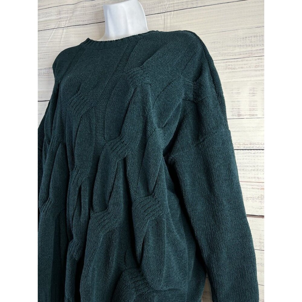 J.JILL $79 Solid Green Chenille Soft Cable Knit Pullover Sweater Top Size Large - Picture 4 of 11
